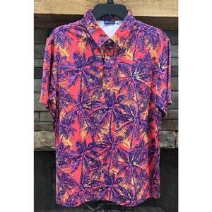 Men’s HRESKI Palm Tree AOP Short Sleeve Polo Shirt Size M *D1